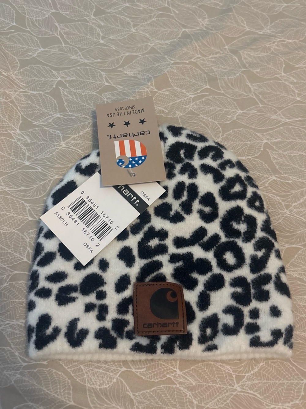 Carhartt Kids White & Black Leopard Knit Beanie